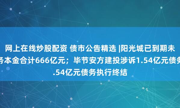 网上在线炒股配资 债市公告精选 |阳光城已到期未支付的债务本金合计666亿元；毕节安方建投涉诉1.54亿元债务执行终结