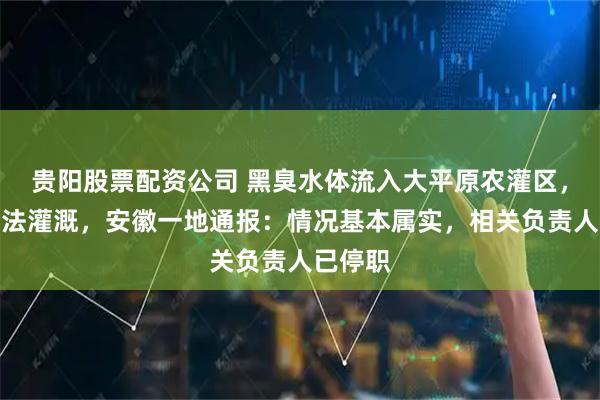 贵阳股票配资公司 黑臭水体流入大平原农灌区，农民无法灌溉，安徽一地通报：情况基本属实，相关负责人已停职